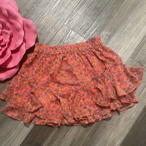 RESET By JANE Womens Sz S Smocked Floral Metallic Layered Asymmetical Mini Skirt